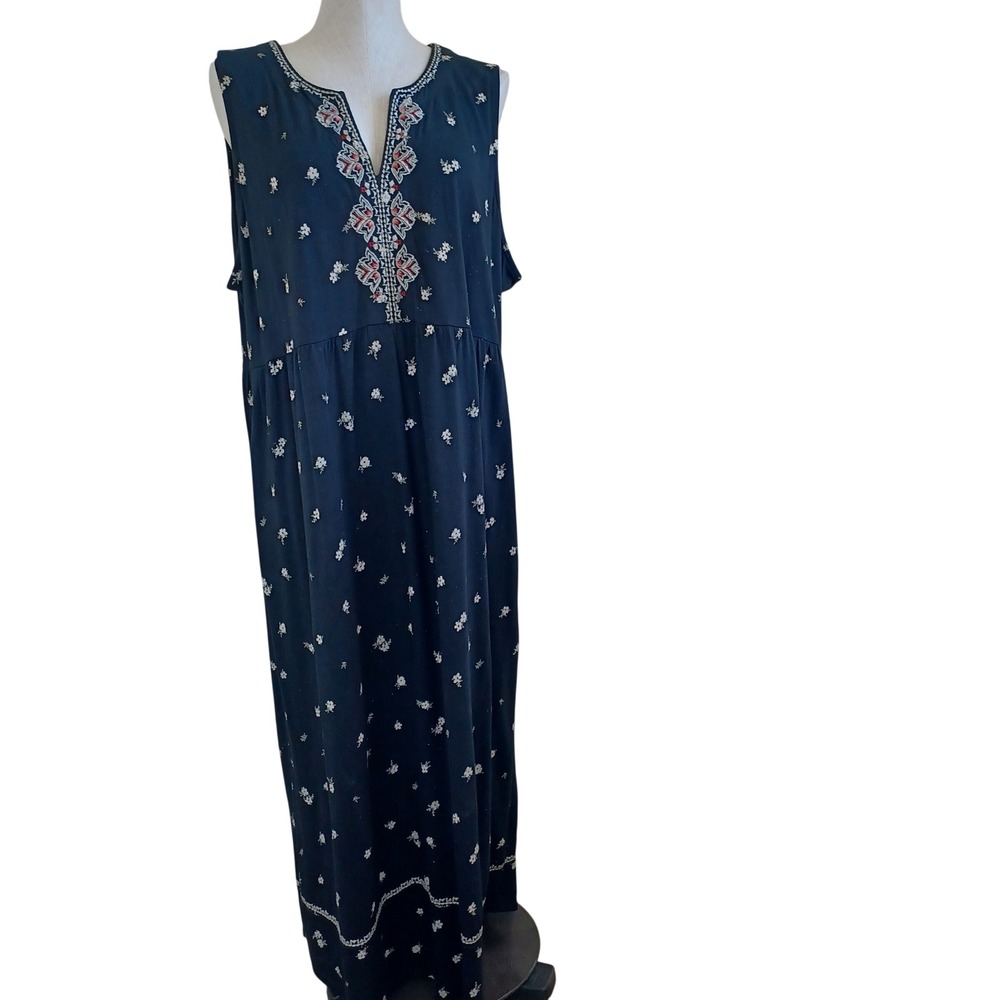 J. Jill Womens 2X Black White Floral Embroidered Sleeveless Maxi Dress 203603 - Picture 11 of 11